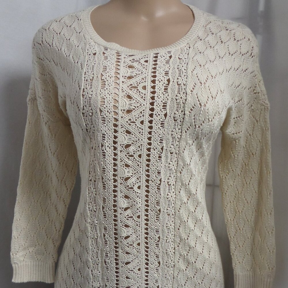 LOFT   EGGSHELL WHITE CASUAL DIAMOND SHAPE STITCH CAREER SWEATER SIZE: MP NWT